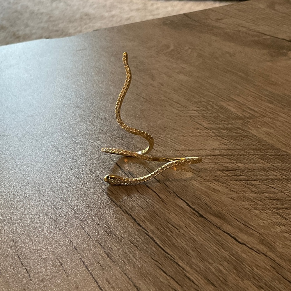 Gold two finger snake ring with Diamond accents